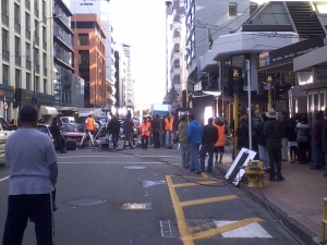Filimg continues on 'Players', Featherston Street, Wellington, January 24th, 2011